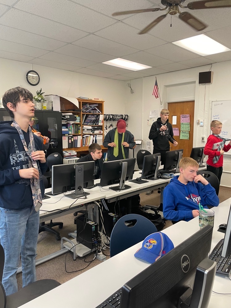 Freshmen practicing some tie tying in preparation to dress for success in life and at State FBLA!