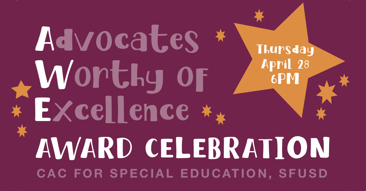 Still a few more days to nominate that special someone for an AWE award!  

Just fill out this simple form:
docs.google.com/.../1FAIpQLSfG…

For more information about the AWE awards, please visit our website at cacspedsf.com