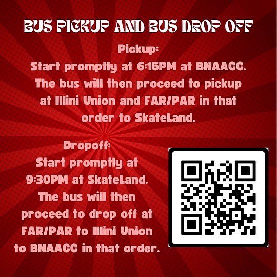 CBSU &amp; 100 Strong present the Annual Skate Party! 🛼 Join us as we bring in the Spring with some wholesome fun! ✨ Free admission and bus pickup/drop off! Sign up using the link in the bio or the QR code! UIUC students only!