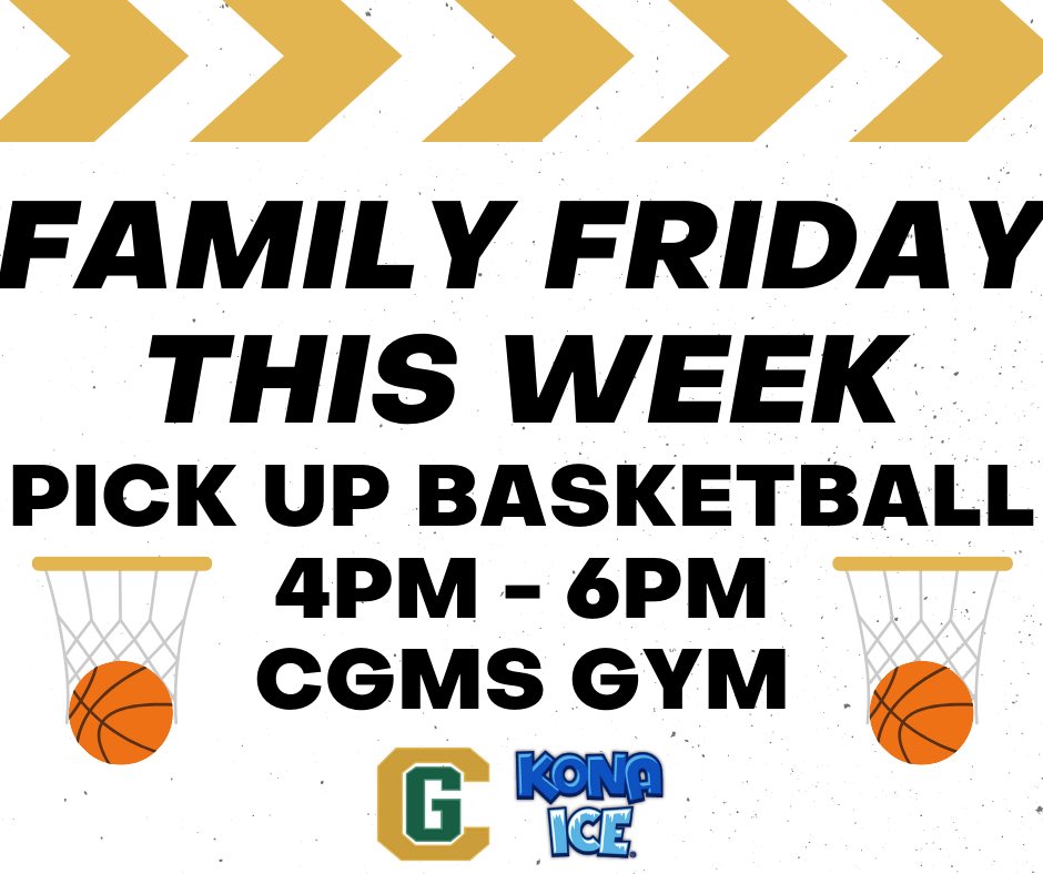 mrssarnowski's tweet photo. FAMILY FRIDAY TOMORROW! 

Come out to CGMS tomorrow from 4-6pm to play basketball, hang out or spend some quality time with friends and family! https://t.co/I4kvYhiDWd
