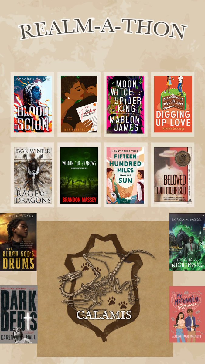 TyBooks01's tweet photo. This isn’t really a TBR, more just a list of possibilities for @RealmAThon but I’m so excited! #Calamis 🙌🏽 https://t.co/7OH5GFGpll