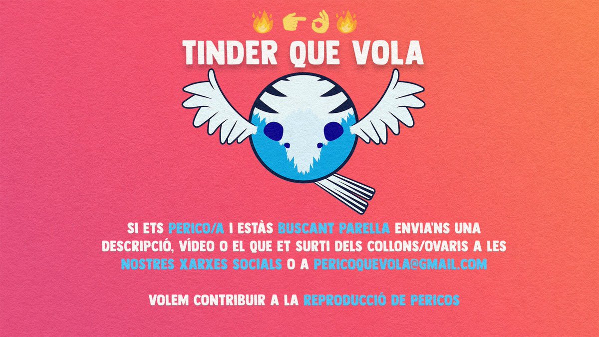 💘 TINDER QUE VOLA. L’espai que estaves esperant. Si ets perico/a i estàs buscant parella o simplement vols follar, aquest és el lloc indicat.

💌 Escriu-nos a les nostres xarxes o per e-mail.

🤰🏻 Volem contribuir a la reproducció dels pericos.

👉 youtu.be/8qFV--48NhE
#RCDE