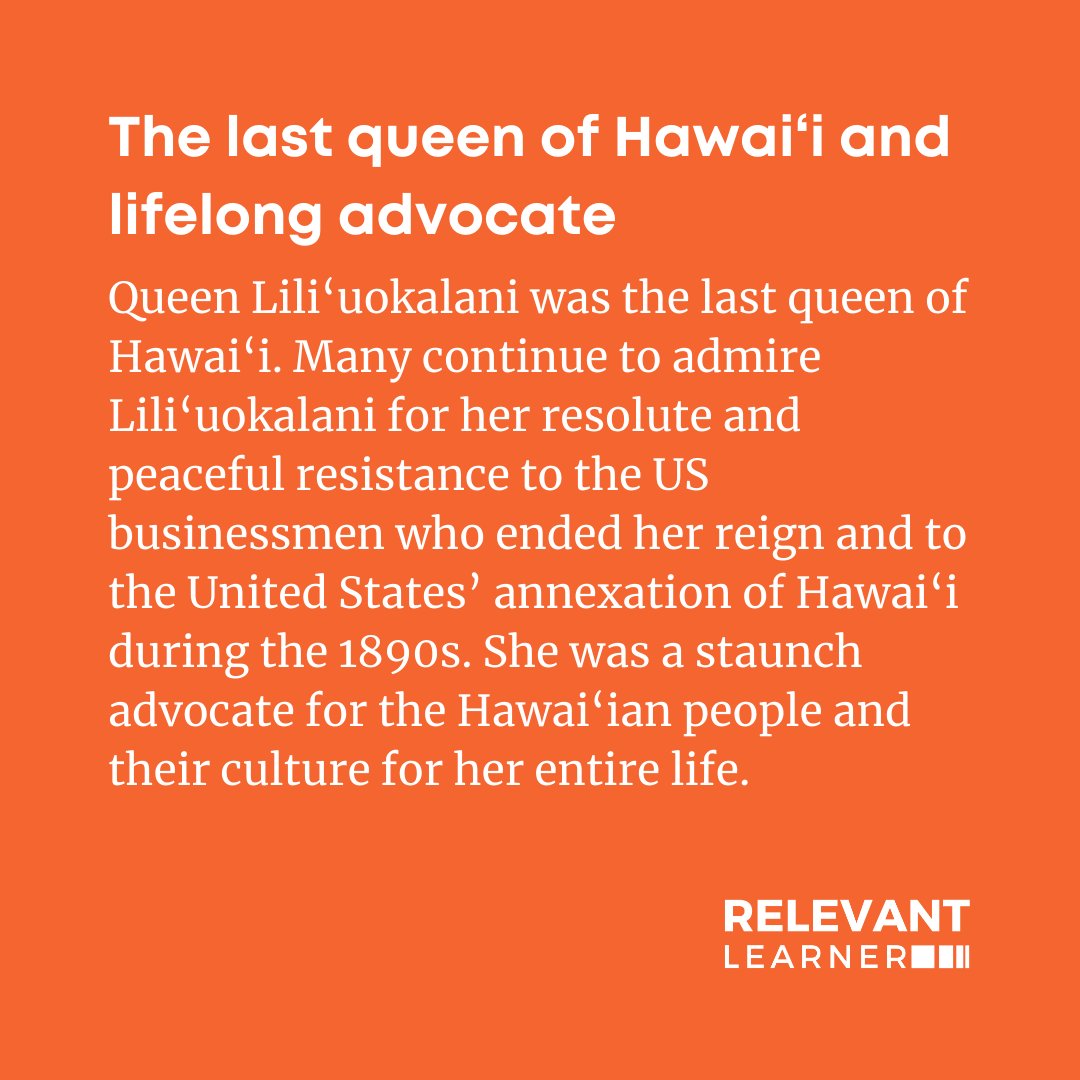relevantlearner's tweet image. Queen Lili&apos;uokalani, the last Queen of Hawai’i and lifelong advocate for her people #womenshistorymonth #herstory #WHM #relevantlearner #culturallyresponsive #culturallyresponsiveteaching #culturallyrelevant #culturallyrelevantpedagogy #inclusiveeducation #diversecurriculum
