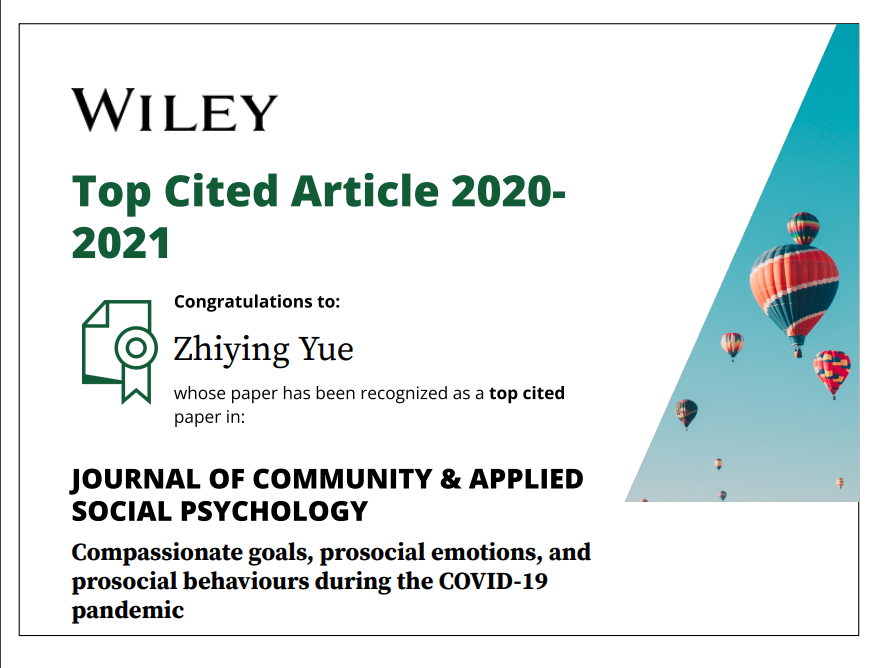 Our article with <a href="/janetyz12/">Janet</a> was named a #topcitedarticle in its journal, where we examined the role of prosocial emotions and interpersonal goals in motivating intergroup helping.