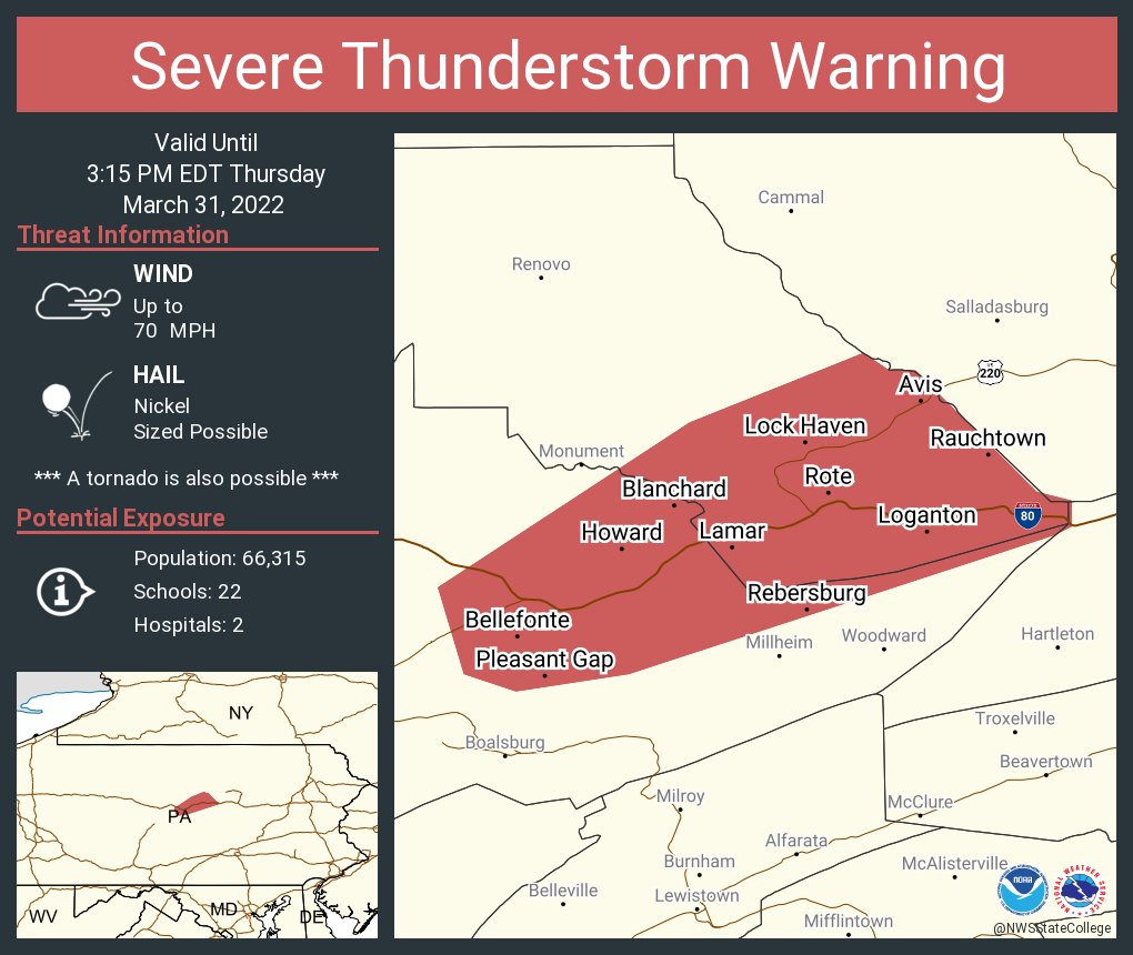 NWS Severe Tstorm on Twitter "Severe Thunderstorm Warning including Lock Haven PA, Bellefonte