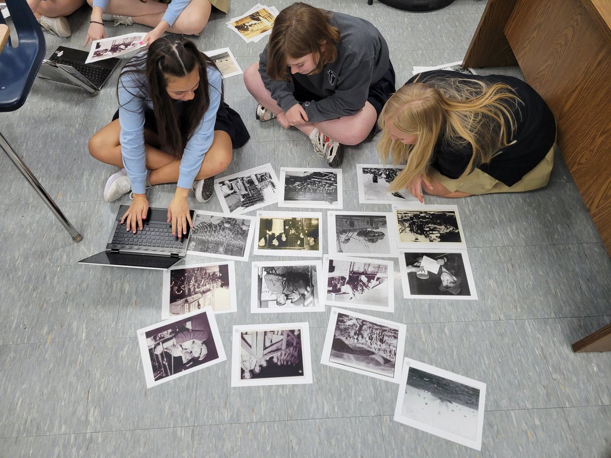 sta_ingram's tweet photo. Today Honors World History classes paired photos from WWII with their captions while listening to music from the 1940s. @STAsaints https://t.co/gou9QgC5q2