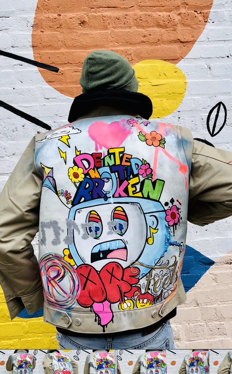 RAREwashere's tweet image. ART 🧵 1/1 @DentedFeelsNFT 

#DentedNotBroken 
100% Hand Painted! #RARE
Dickie (Work Jacket) 
This is Material ART!! 

#TVEwashere