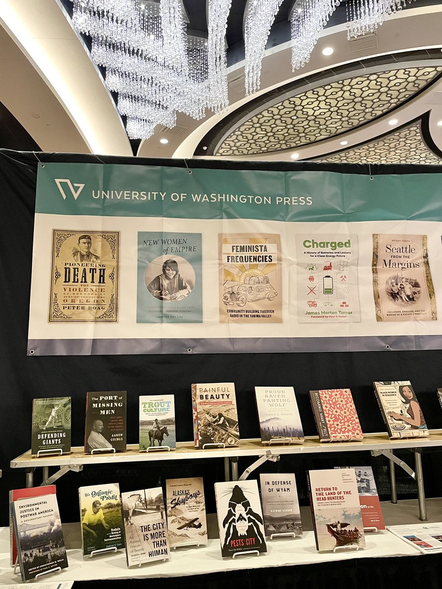 Come by the @UWAPress booth at #OAH22!! The exhibit hall carpet remains classically odd, but the lighting is pretty cool!