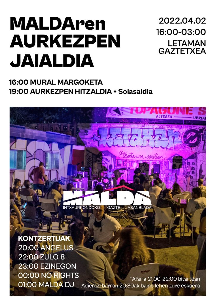 MALDAasanblada's tweet photo. Larunbata iristear dago eta irrikitan gaude MALDAren aurkezpena egiteko!

Gerturatu zaitezte solasaldi eta kontzertuetara! 😁💜

Afaria bertan hartzeko aukera ere egongo da.🥪🥬🧀 https://t.co/Dx0cmrzihY