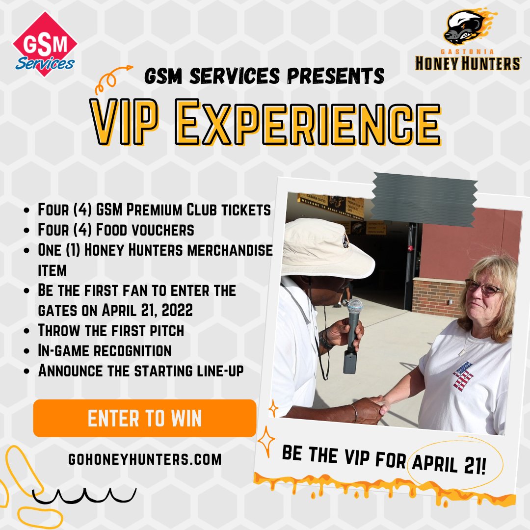 GSMsince1927's tweet photo. 🚨 Do you want a chance to receive the VIP treatment and be the first fan to enter CaroMont Health Park on April 21? Enter the GSM Services VIP Experience hosted by Go Honey Hunters for your chance to be the lucky winner! ⚾
https://t.co/ppfw0Ve3TD https://t.co/Lb3QAkDOls