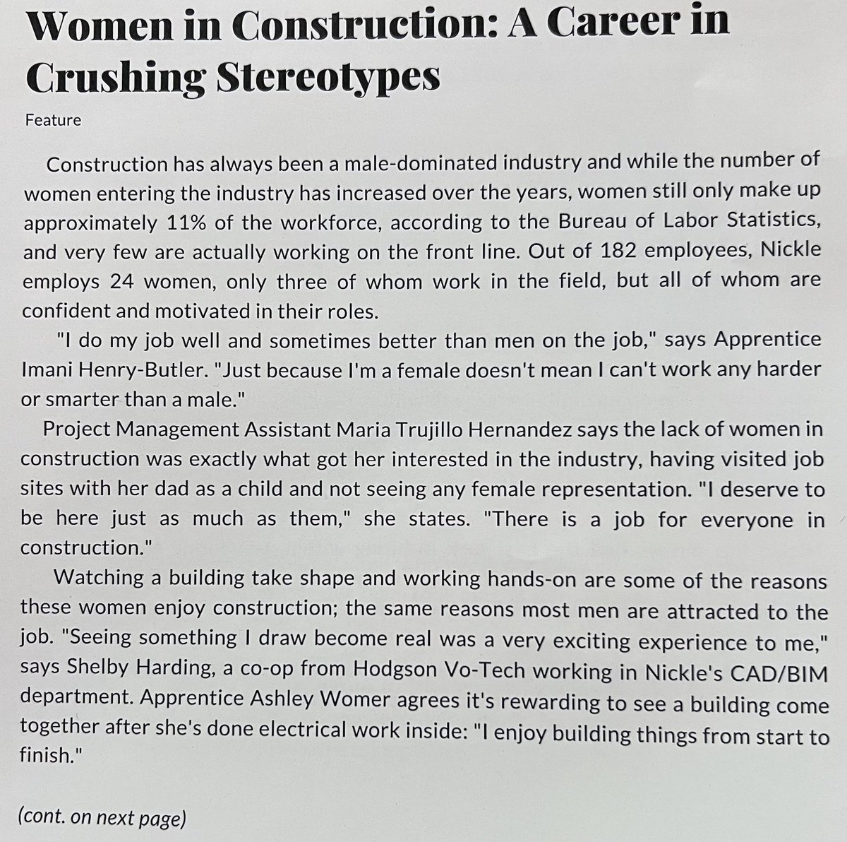 St_GeorgesTHS's tweet photo. Great article! Women in Construction,A Career in Crushing Stereotypes featuring Ashley Womer, Electrical Trades '21. Nickle Electric also featured 3 former Hawks in photo: 
Hunter Kasprenski,ET'17
Ben Jezyk, ET'19
Andrew Huhn, ET'16. 
Great to see you all doing well! #NCCVTWorks https://t.co/PCnNHXYmuV