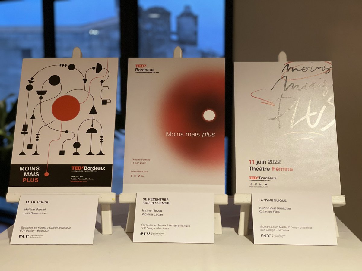 Nad_Alves's tweet photo. Un 2nd et 3ème prix ainsi qu’un coup de ♥️ ont également été attribués à Hélène Parriel et Lisa Baracassa, Isaline Neveu et Victoria Lacan, Suzie Coussemacker et Clément Sibé pour leurs réalisations @ecvfrance #Bordeaux X @tedxbordeaux
#ecvdesign #TEDxBordeaux https://t.co/ZXPSymwhTz