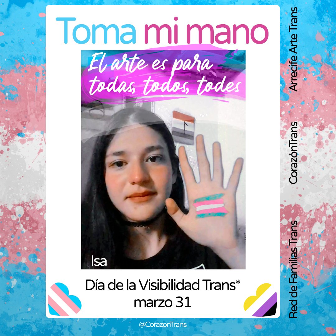 CorazonTrans's tweet photo. Toma mi mano, no estás sola, solo, sole #31MVisibilidadTrans #InfanciasTrans #OrgulloTrans #TomaMiMano #TeAmoTrans @l_nelsi https://t.co/gvJwfg0BWr