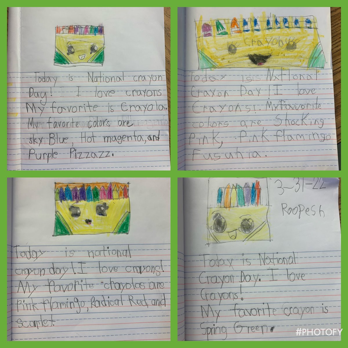 AlisonGibbons01's tweet photo. “Mrs. Gibbons, it must be one of your favorite days!” 😂. My scholars know how much I love to color.  It seemed like a perfect day to write in our journals about our favorite crayons! #nationalcrayonday #chdreambuilders https://t.co/1iGAM7Ql0w