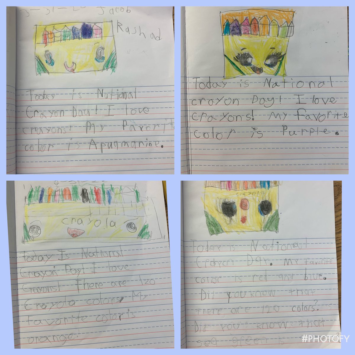 AlisonGibbons01's tweet photo. “Mrs. Gibbons, it must be one of your favorite days!” 😂. My scholars know how much I love to color.  It seemed like a perfect day to write in our journals about our favorite crayons! #nationalcrayonday #chdreambuilders https://t.co/1iGAM7Ql0w