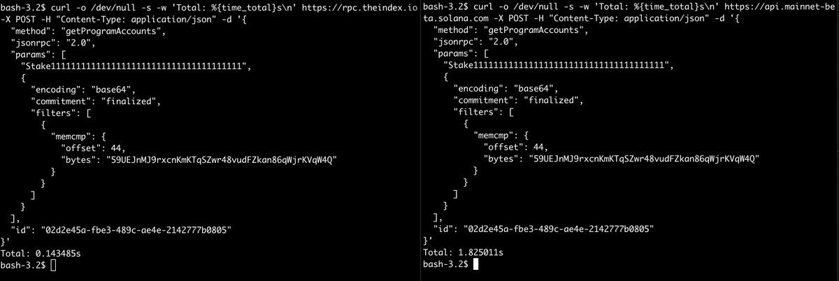 We just optimized our RPC for fetching staking accounts on Solana. It took us a few minutes to do so😉
Right now we are 10x faster compared to the standard RPC #solanaspeed