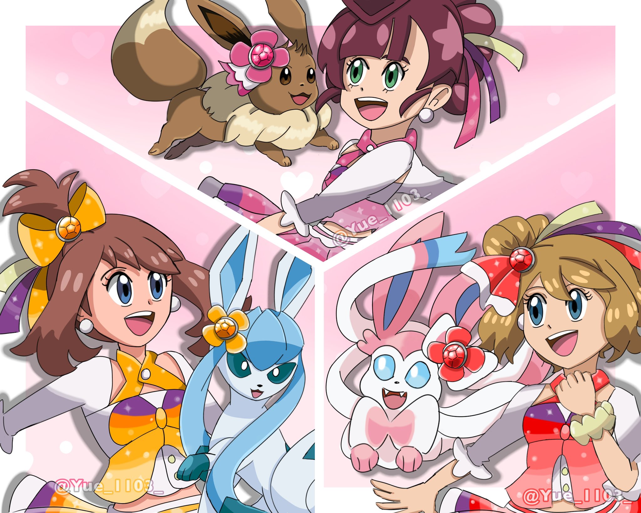 ユエ L Yue Pokemon Contest The Girls With Omega Ruby Alpha Sapphire Costumes Koharu Chloe Eevee Haruka May Glaceon Serena Sylveon Happy Anniversary Anipoke
