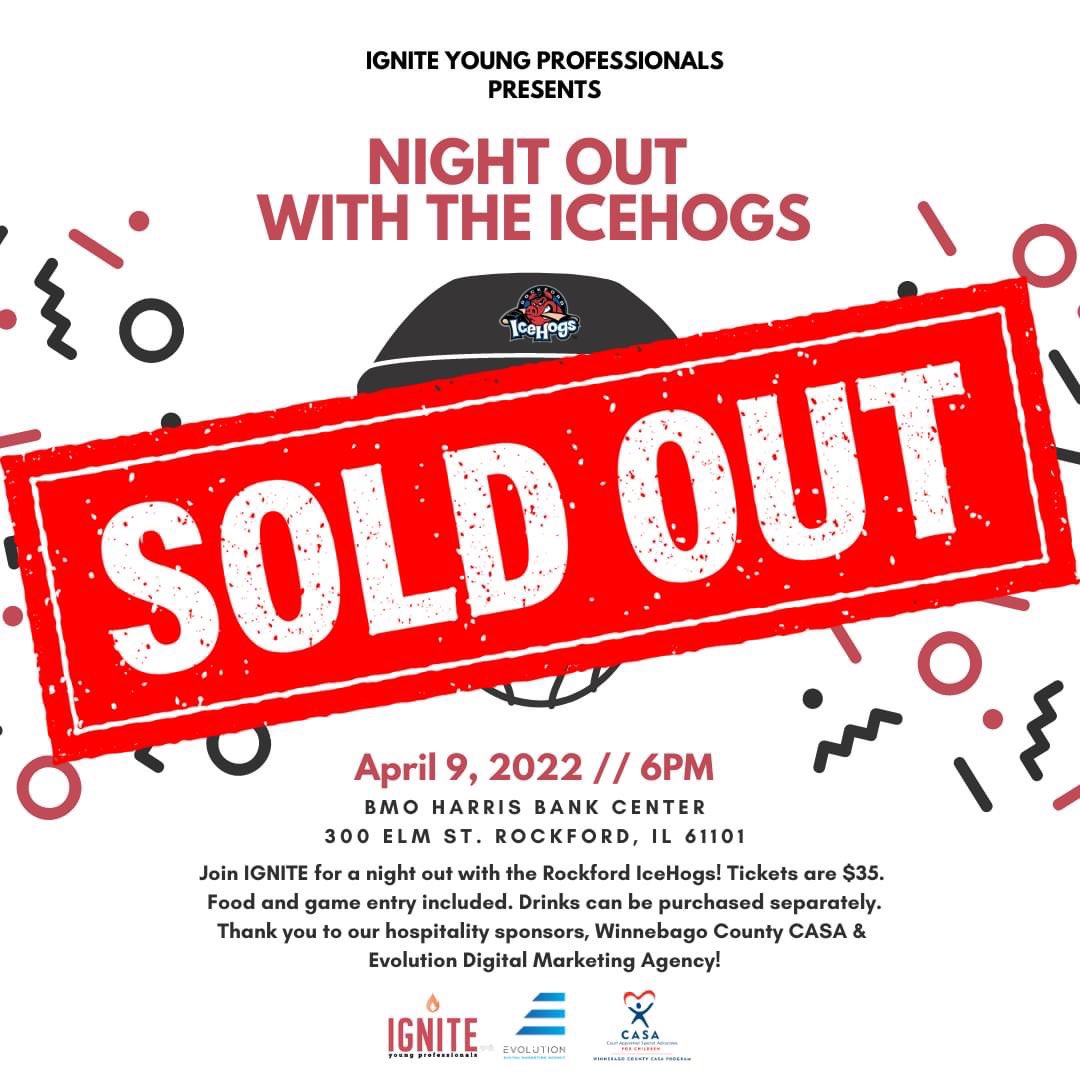 igniterockford's tweet photo. We are officially sold out of tickets for IGNITE's Night Out With The @goicehogs! Thank you to everyone who purchased tickets to this event! It's going to be a great time! :)

A huge thank you to our hospitality sponsor, @CASAWinnebagoCo and Evolution Digital Marketing Agency! https://t.co/R8wmdpOXVf