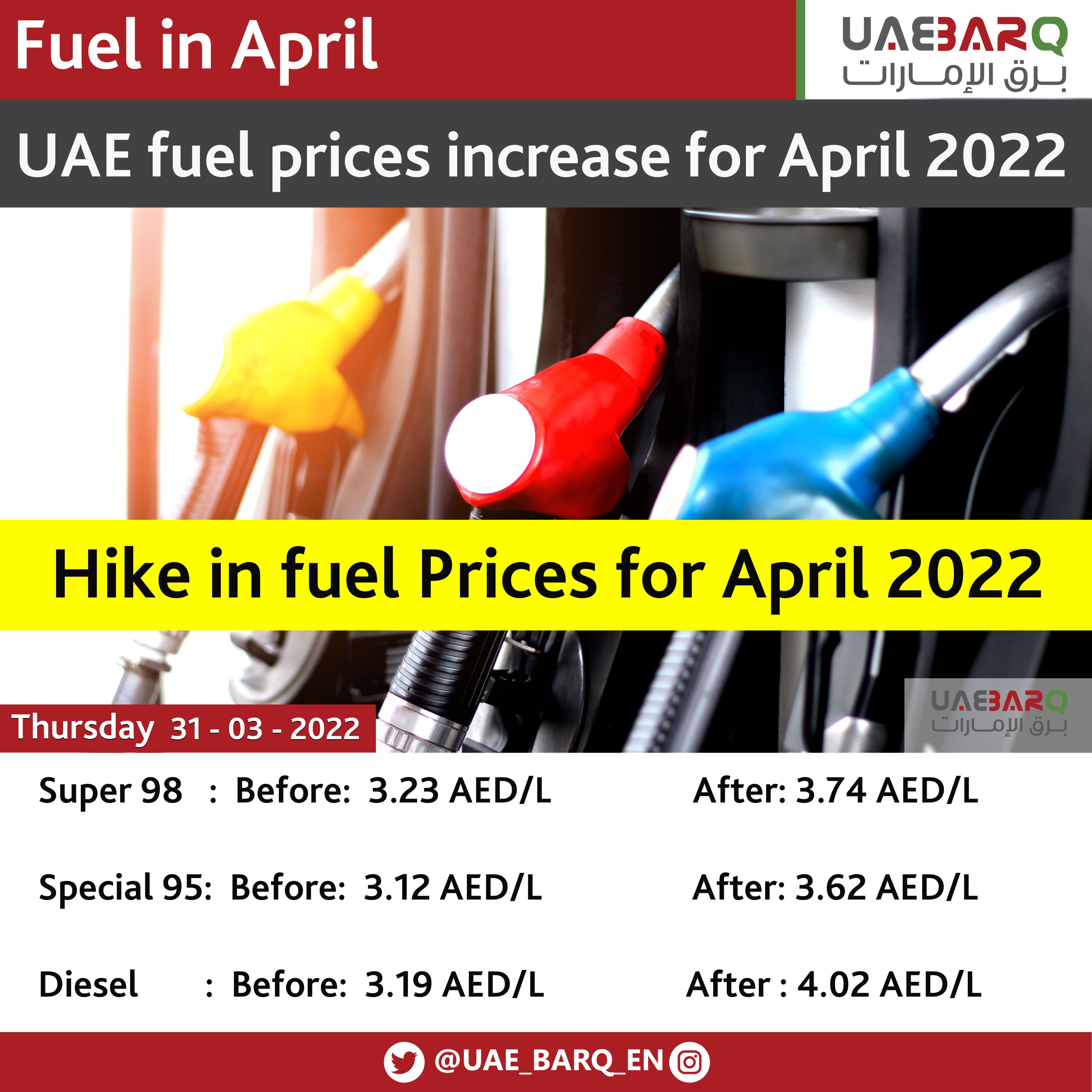 UAE BARQ on Twitter "UAE fuel prices increase for April 2022. UAE