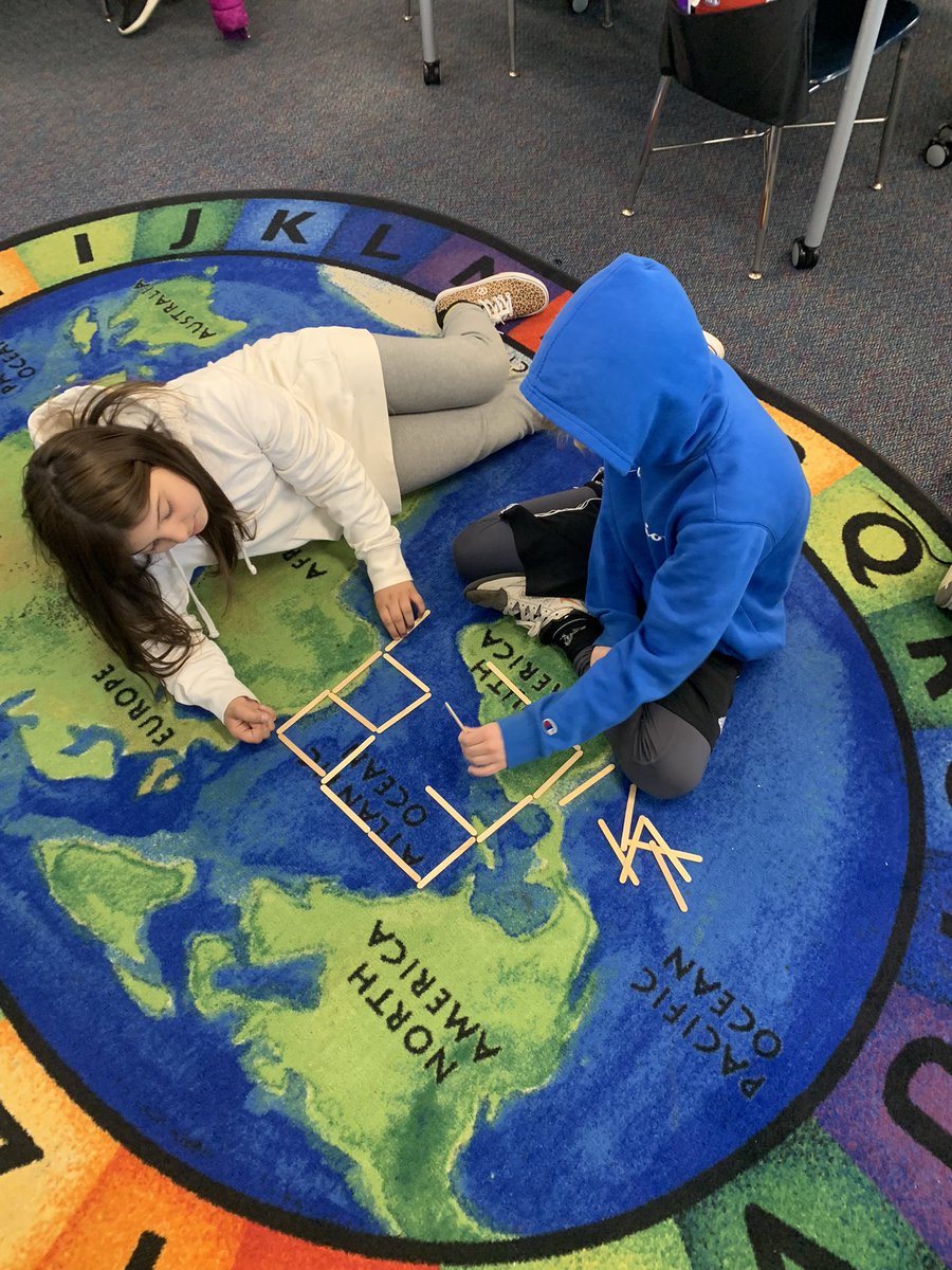 MrsFoxLPS's tweet photo. Geometry math puzzles! Can you remove 8 sticks to leave behind 2 squares? I loved seeing the collaboration and excitement during this one. #ivyhillleague https://t.co/GgELlclsi1