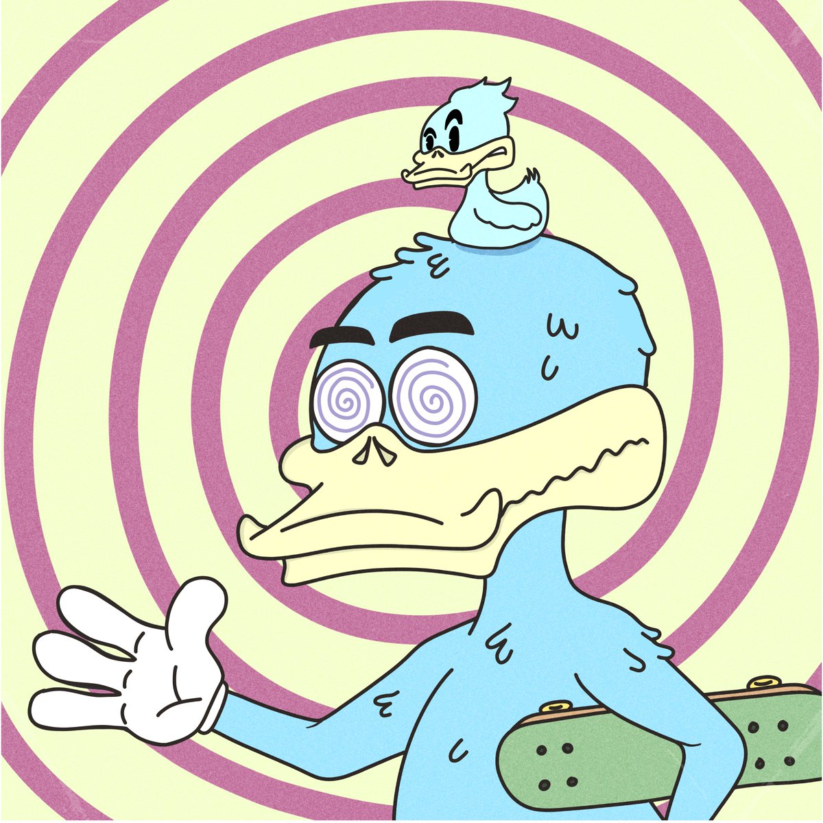 hypnoduckz's tweet photo. HypnoDuckz 🤝 The Unusuals

We are happy to announce that we will be giving away 5 WL spots to @UnusualsNFT 🎉 The team likes the art and they made us this cool duck!

Steps to enter:

1⃣ Follow @hypnoduckz &amp; @UnusualsNFT 
2⃣ Like and RT
3⃣ Tag 3 frens!

Ends in 24 hours ⏰

#NFT https://t.co/f1L0OonLTs