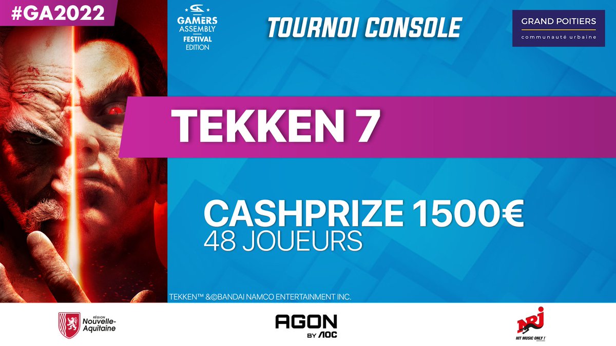 FuryVS_'s tweet photo. 🏆 #GA2022 🥊Tekken7 x Soulcalibur VI⚔️
📅 Samedi 16 avril
📌 Poitiers
💰 1500€ &amp; 500€
⏱️ EarlyBird jusqu'au 03/04
📝Inscription: #Seul ou #Pass3D (T7 &amp; SCVI)
https://t.co/6oXB5BLDGe

__
⚔️#SoulcaliburVI [10h-14h]
Check-in dès 8h
🥊#Tekken7 [15h-21h]
Check-in dès 13h https://t.co/rRsfT746vq