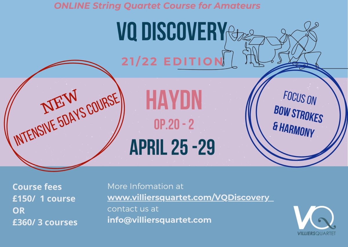 VilliersQuartet's tweet photo. As it's Haydn's birthday today, get ready for our next #VQDiscovery course #HaydnEdition where we explore his lovely Quartet in C Major, Op.20 No 2. Running April 25-29, sign up soon to claim a space! https://t.co/E057PLFZyS