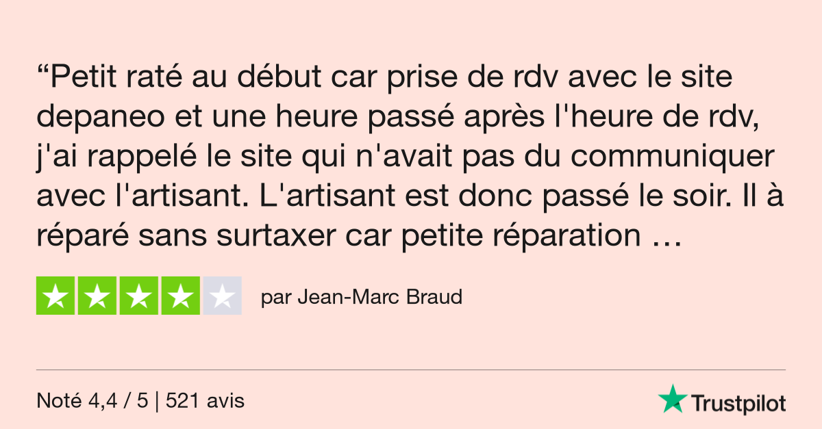 depanneo's tweet photo. Jean-Marc Braud a donné 4 étoiles à Depanneo via @TrustpilotFR https://t.co/9YX6t5gkMx #trustpilot https://t.co/TbHTOlfltN
