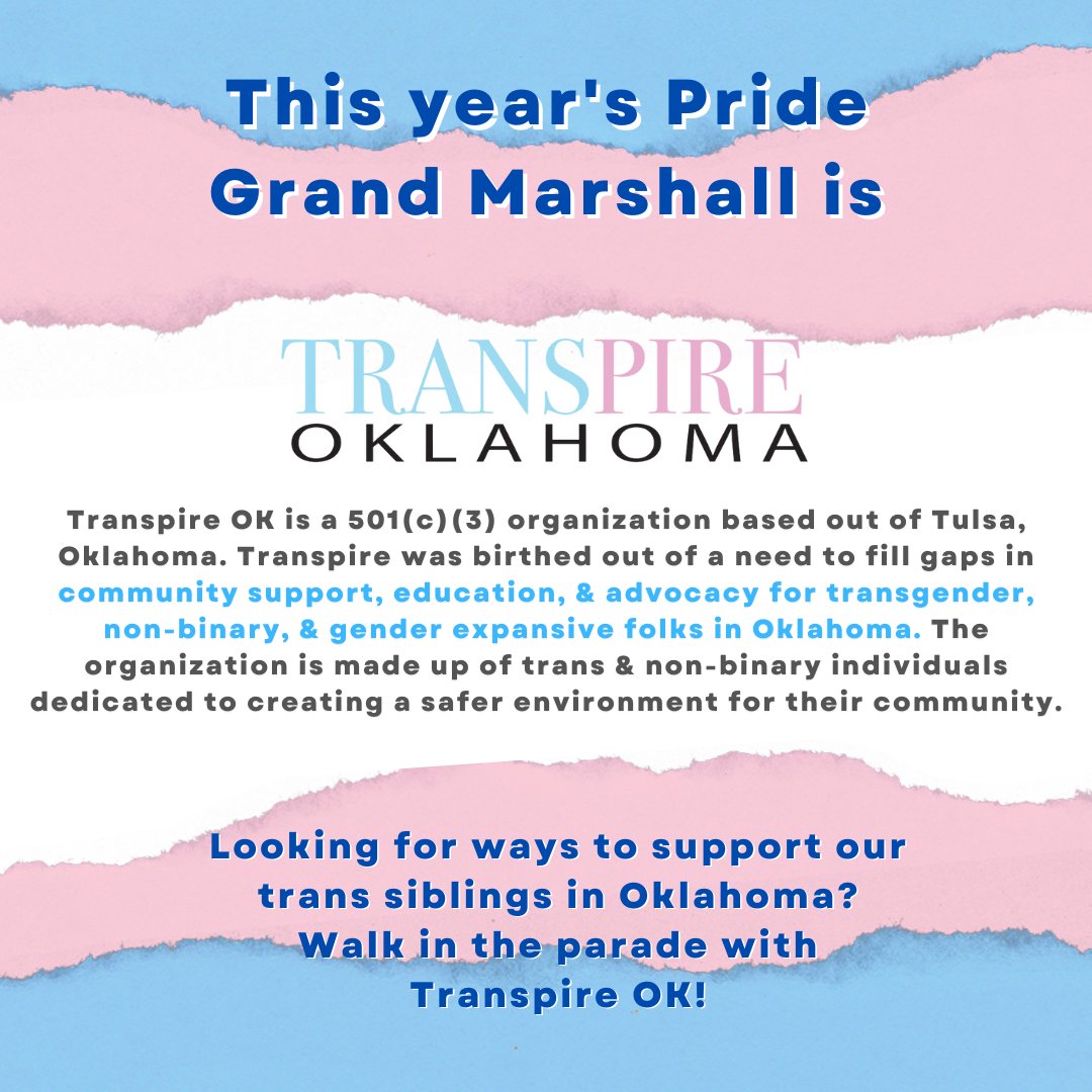 PayneCoPride's tweet photo. Looking for ways to support our trans siblings in OK? Walk in the parade with our 2022 Grand Marshall, Transpire OK!

#paynecopride #visitstillwater #okstate #transpireok #paynecounty #paynecountypride https://t.co/ZJeeMTnQEw