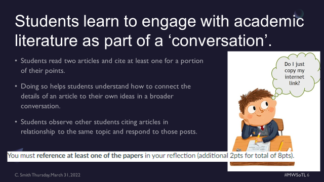 catfsmitharch's tweet photo. Students really talk up the articles they read, and the research papers reflect more engagement than before. #MWSoTL https://t.co/3QXkCCLB6N