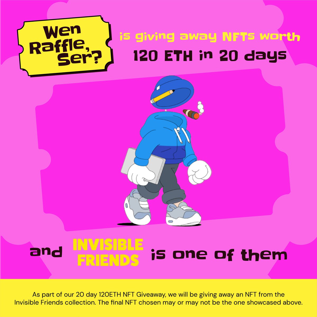 Wen Raffle Ser (Minting Now) (@wenrafflesernft) on Twitter photo 📢120 ETH GIVEAWAY IN 20 DAYS📢
Our 1st giveaway-<a href="/InvsbleFriends/">Invisible Friends</a>🚀
Win 5 #WL spots for <a href="/WenRaffleSerNFT/">Wen Raffle Ser (Minting Now)</a>
Winners in 24 hrs🎉
To enter
1⃣Follow <a href="/WenRaffleSerNFT/">Wen Raffle Ser (Minting Now)</a>
2⃣♥️ + RT
3⃣Tag 3 Friends
#NFTs #NFTCommunity #WLGiveaways #InvisibleFriends #NFTGiveaway #ETHGiveaway #NFTProject 📢120 ETH GIVEAWAY IN 20 DAYS📢
Our 1st giveaway-<a href="/InvsbleFriends/">Invisible Friends</a>🚀
Win 5 #WL spots for <a href="/WenRaffleSerNFT/">Wen Raffle Ser (Minting Now)</a>
Winners in 24 hrs🎉
To enter
1⃣Follow <a href="/WenRaffleSerNFT/">Wen Raffle Ser (Minting Now)</a>
2⃣♥️ + RT
3⃣Tag 3 Friends
#NFTs #NFTCommunity #WLGiveaways #InvisibleFriends #NFTGiveaway #ETHGiveaway #NFTProject