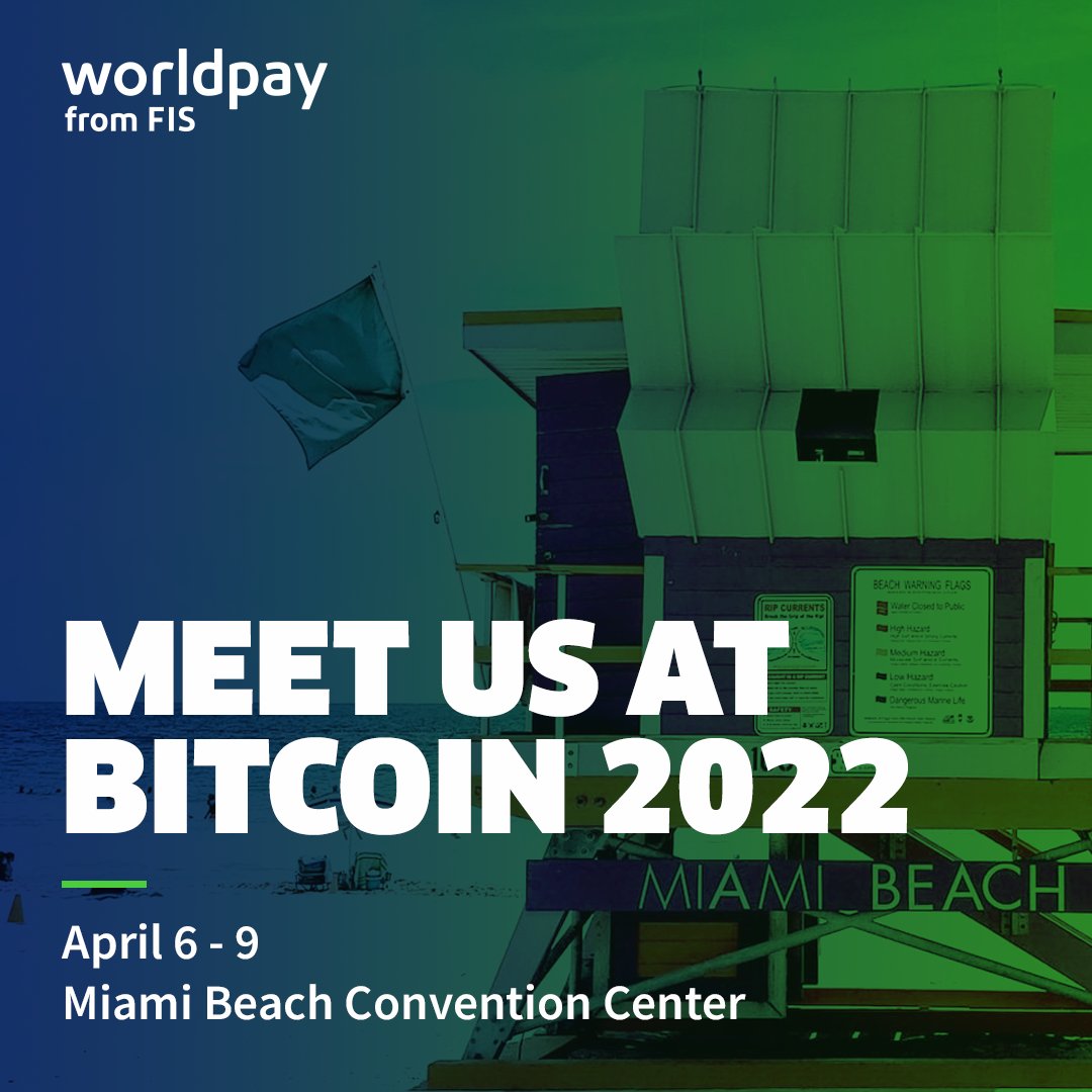 Worldpay_Global's tweet photo. We’ll be at Bitcoin 2022 conference in Miami Beach and hope to see you there to talk all things #crypto. Learn more: https://t.co/m7SqU2LQo6 https://t.co/C7wKpoVWYM
