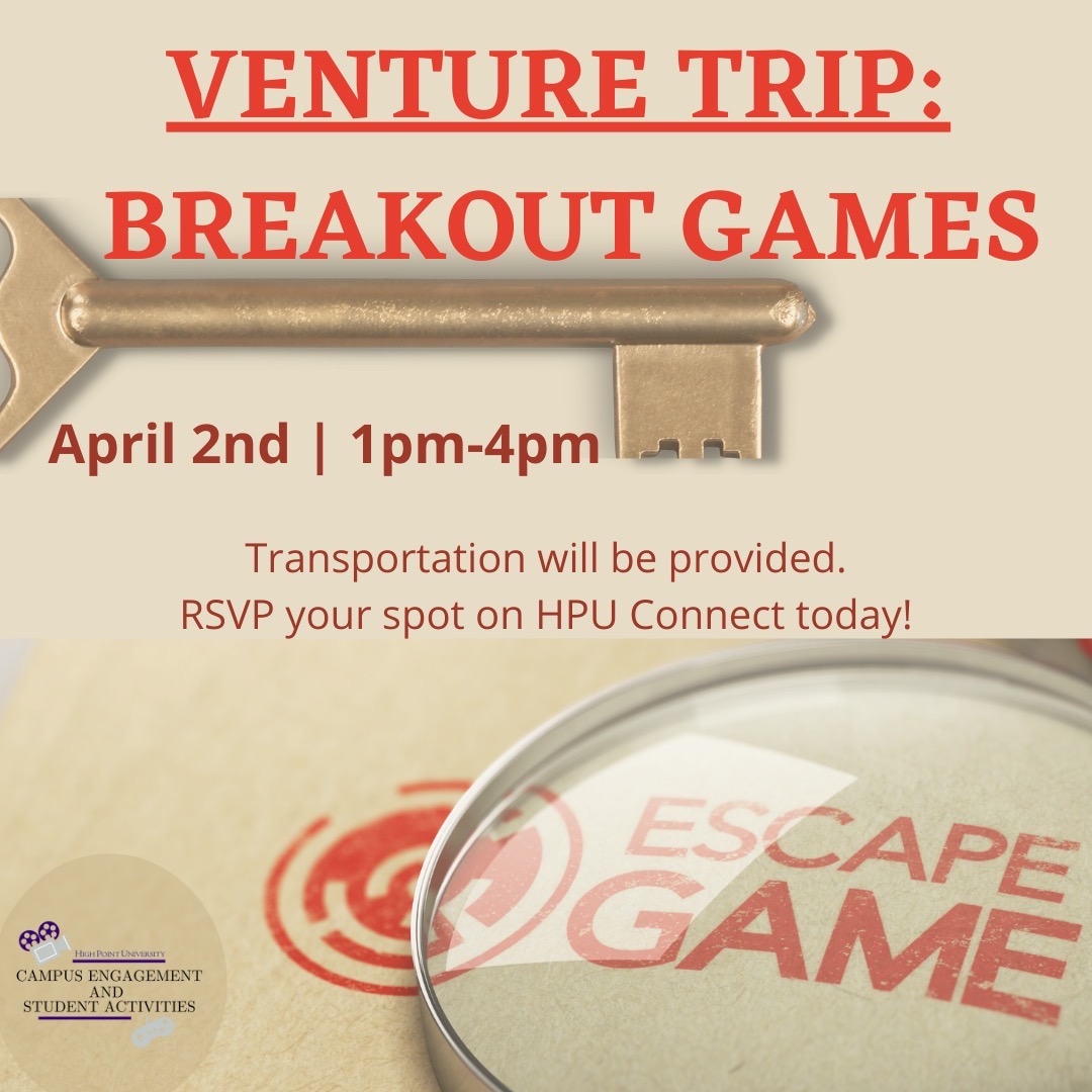 HPUCAT's tweet photo. 🤔Can YOU escape?🤨🔐 Join us for a venture trip to BREAKOUT GAMES!😁👋🏻
•
🗓 Saturday, April 2 @ 1-4 PM
•
📲RSVP on HPU Connect today!! https://t.co/AdJYe7pCia