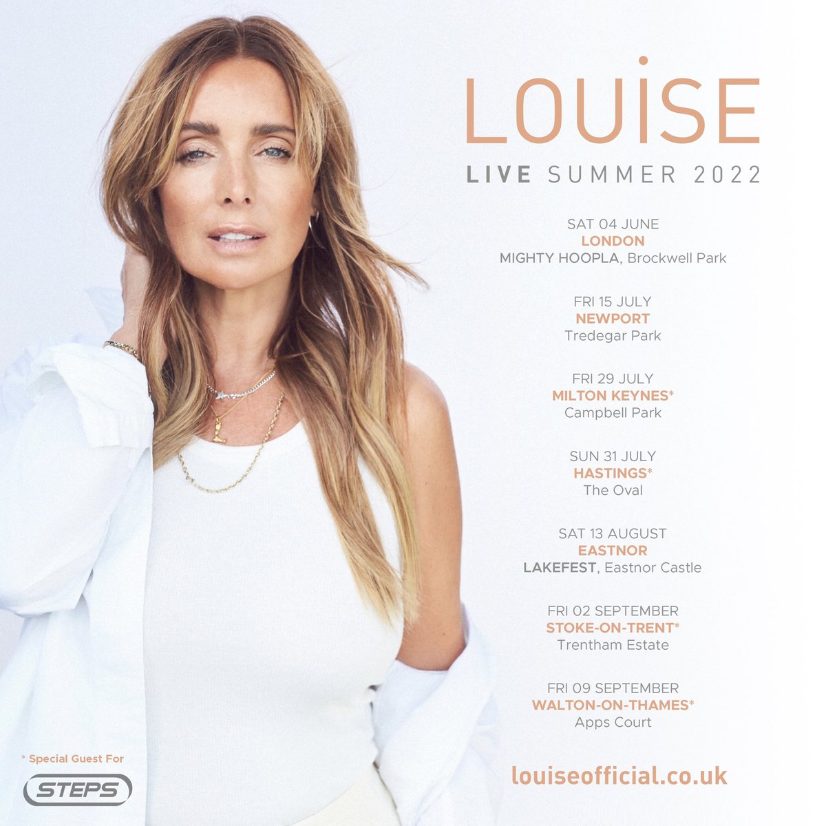 LouiseRedknapp's tweet photo. I can’t wait to see you all this Summer! ☀️🤍

I’m so looking forward to getting back out there and performing all your favourite tracks… and maybe even a couple of new ones 😉🤍 

Tickets for all my @OfficialSteps and Summer shows x

https://t.co/SaXh4jIt4u https://t.co/yUq2rmHUVa