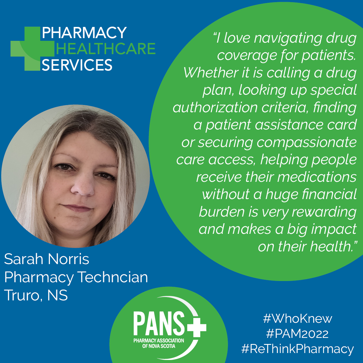 PharmacyNS's tweet photo. Meet Sarah Norris, a pharmacy technician who loves to help patients navigate their drug plans to ensure they get the medications they need.
Thank you, Sarah, for everything you do for your patients!
#PAM2022 #WhoKnew #ReThinkPharmacy #ThankYouPharmacy https://t.co/wDDCUAdkMO