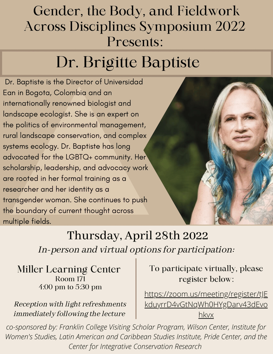 UGACICR's tweet photo. Are you curious about intersections between #gender, the #body, #fieldwork &amp; #academic #research? 

We invite you to attend this year's @GenderBodyField Symposium w/ #keynotespeaker Dr. Brigitte Baptiste @Brigittelgb🤩💯🙌

🗓️April 28th, 4pm⏰ 

Register👉https://t.co/5l0b9SBwiL https://t.co/zU8YxvIFfS