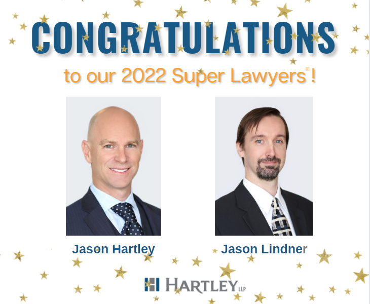 HartleyLLP's tweet photo. Congratulations to Jason Hartley and Jason Lindner, who have been named Super Lawyers® for 2022. This is the tenth time Jason Hartley has been named a Super Lawyer, and the seventh time Jason Lindner has been named a Super Lawyer. #SDLaw #CALitigation #SuperLawyers https://t.co/VvAf4xvb6H
