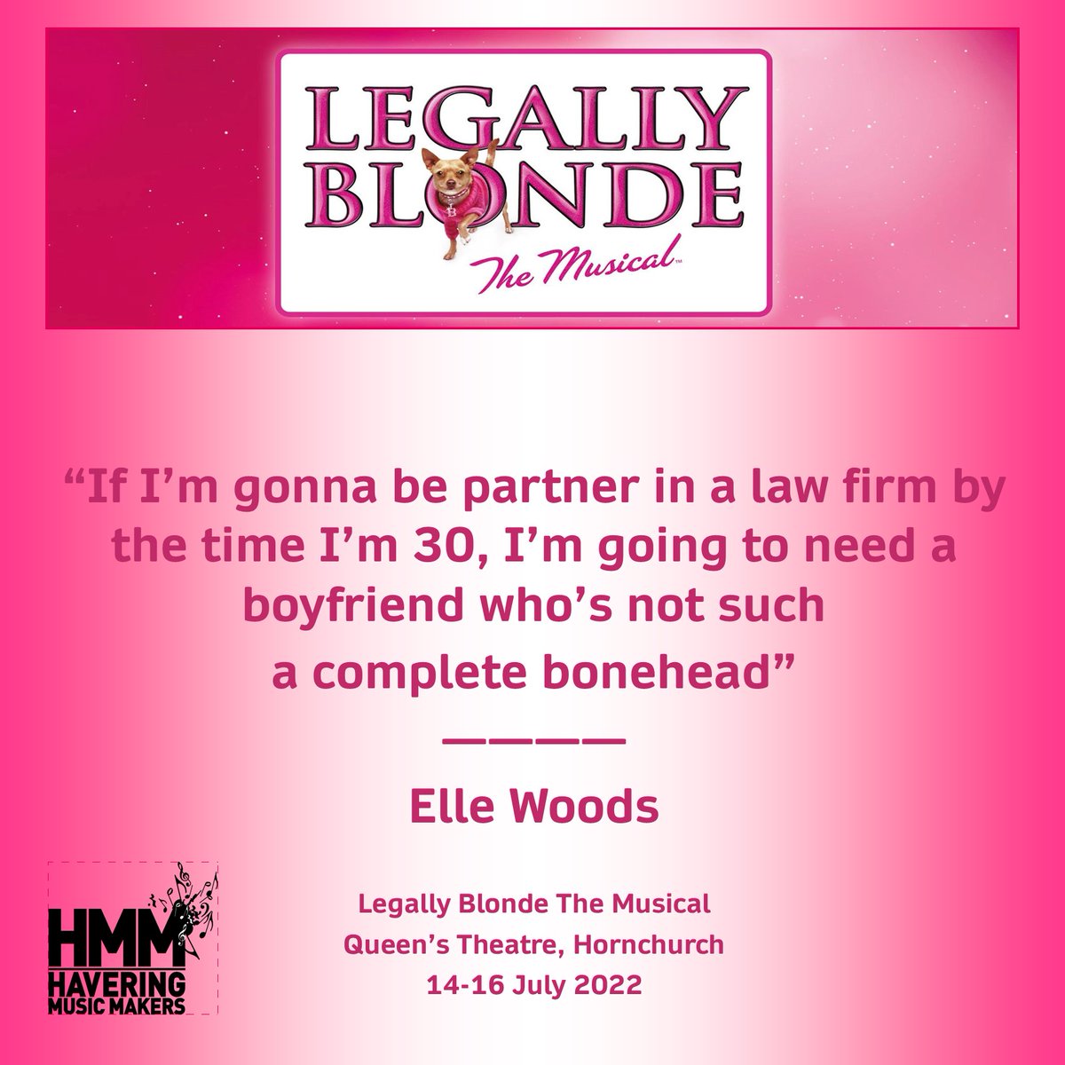 HMM76's tweet photo. 💖♥Legally Blonde Quick Quotes💖♥
Early Bird tickets to see Legally Blonde at the Queen's Theatre, Hornchurch, are available for a LIMITED TIME ONLY, so don't miss out and book your seats today.  Box Office 01708 443333 or book online at https://t.co/tncqeaRrzb #legallyblonde https://t.co/3dILwjNL7f