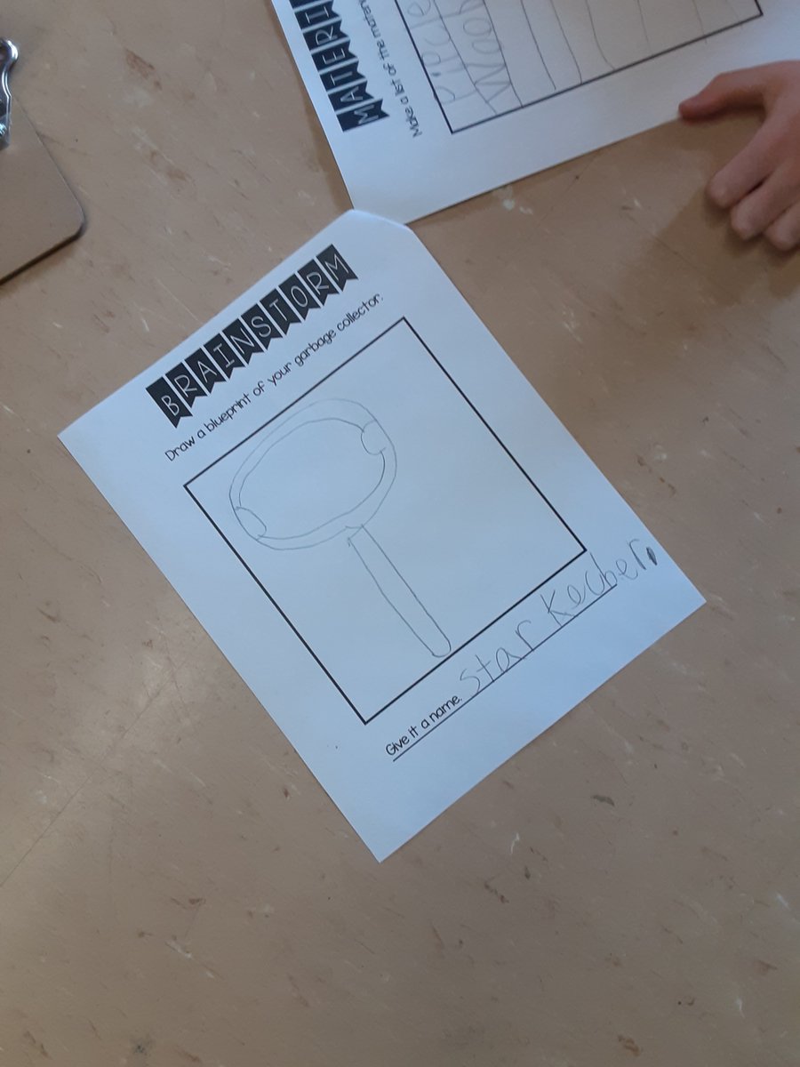 mrsbowesteaches's tweet photo. Part 3: Students learned that together with a partner they were going to construct a device that will help clean up the garbage in our oceans. Today we brainstormed what it will look like and the materials we will need to build with. #saveouroceans #pbl #listwriting #STEM https://t.co/ar4lOIOV9D