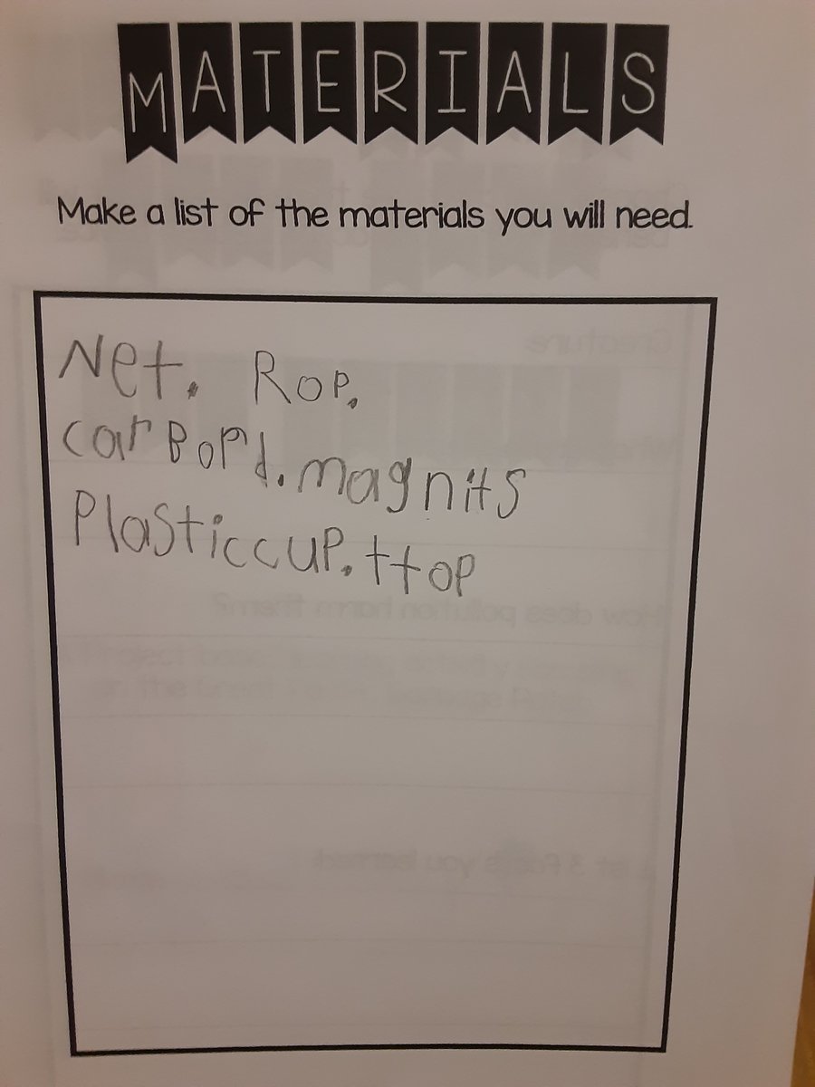 mrsbowesteaches's tweet photo. Part 3: Students learned that together with a partner they were going to construct a device that will help clean up the garbage in our oceans. Today we brainstormed what it will look like and the materials we will need to build with. #saveouroceans #pbl #listwriting #STEM https://t.co/ar4lOIOV9D