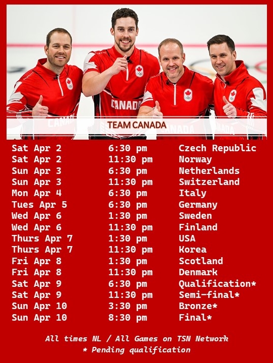 Here is our schedule for the World Men's Curling Championships in Las Vegas! We've got a busy schedule ahead of us and we can't wait to get started. We are excited and honored to wear the maple leaf again! #WMCC2022