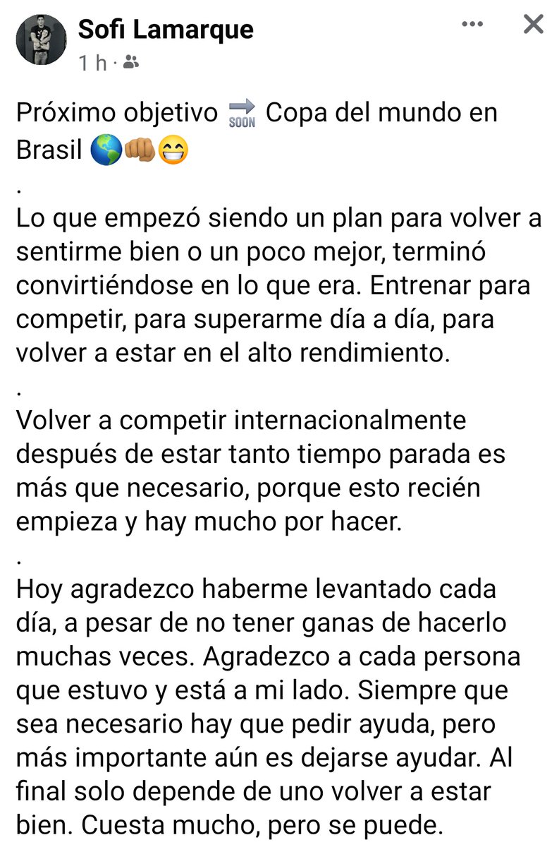 MEUMAIPU's tweet photo. A por ese objetivo 🙌

"Agradezco a cada persona que estuvo y está a mi lado. Siempre que sea necesario hay que pedir ayuda, pero más importante aún es dejarse ayudar. Al final solo depende de uno volver a estar bien". ❣️❣️❣️ https://t.co/I7N8TEOilm