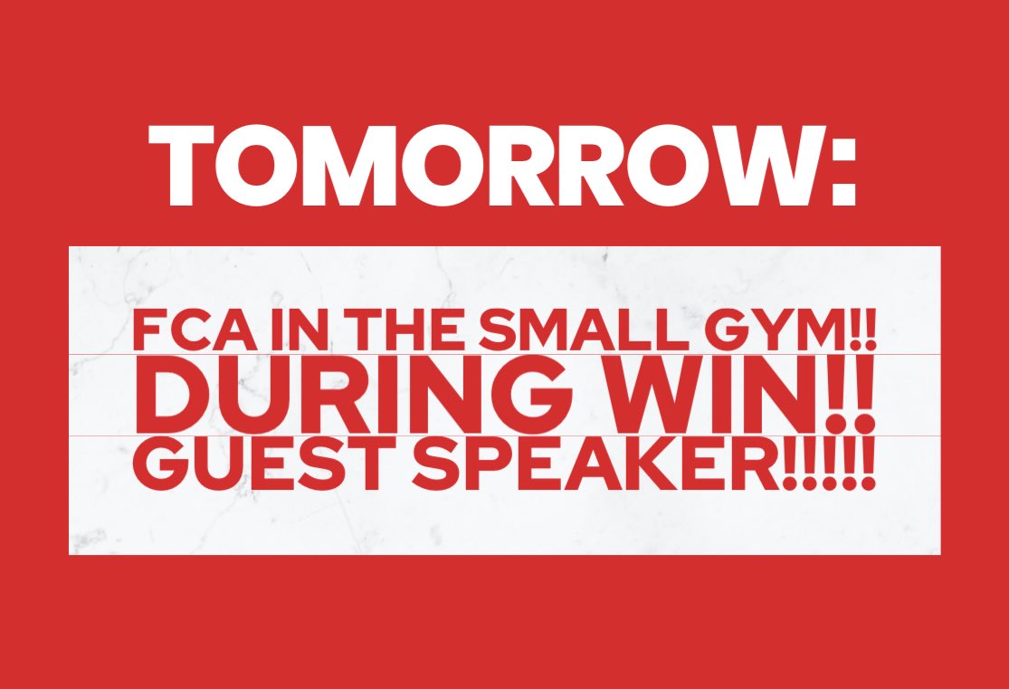 canyonhsfca's tweet photo. Small gym tomorrow for a GUEST SPEAKER!!!
@DavissonDustin @CHS_coachbatey @CoachA_CHS @CoachTBush @CougCounselors @sdavis1908 @Canyon_Football @AthleticsCanyon https://t.co/J7WLdlGsq0