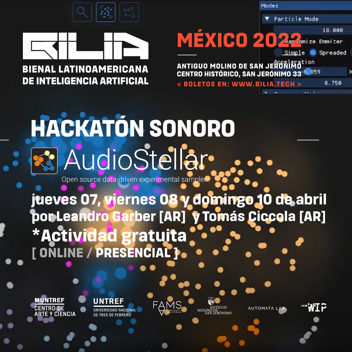 🎤🎧🎼🎹🎮🔊👩‍💻👨‍💻🧑‍💻
Artistas o entusiastas sonoros, está es una oportunidad única en México, para aprender a usar AUDIOSTELLAR una aplicación e instrumento digital de Machine Learning para música que procesa un dataset de muestras sonoras para generar un mapa estelar de sonidos.