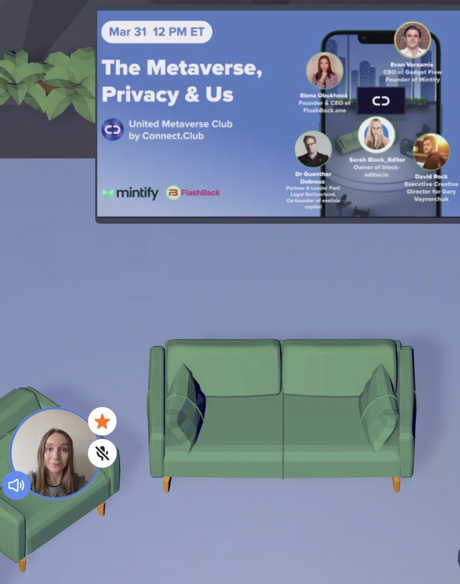 e_obukhova's tweet image. Feeling cozy on the virtual stage at @ConnectClubHQ with @flashbacknft @Mintifyme 🚀 #metaversetalks #privacymatters