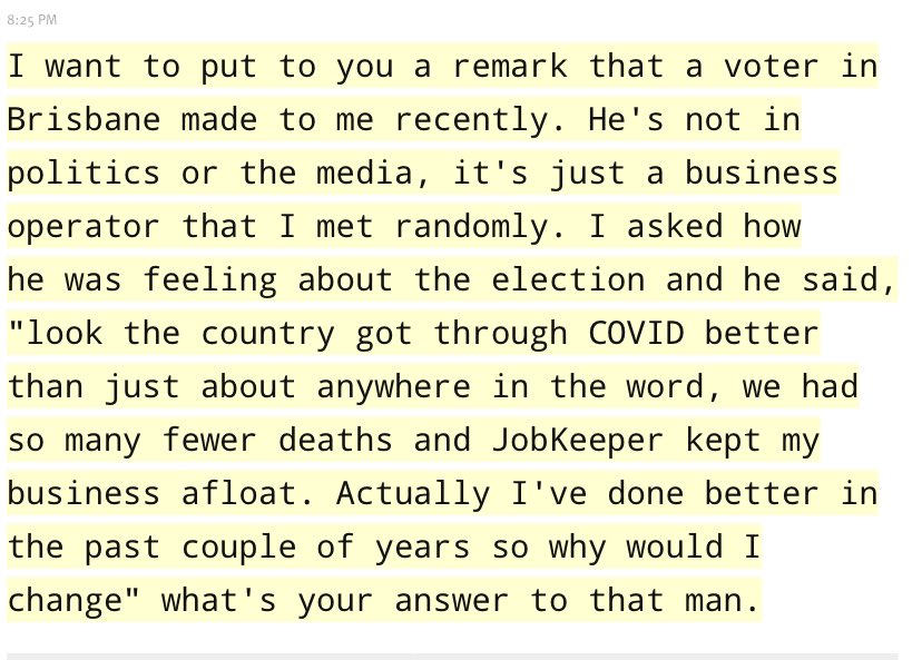 JonesHowDareYou's tweet photo. I'm sorry, but so many people keep saying similar and I can't stop laughing so I just have to use it one more time to get it out of my system—
"So, Leigh Sales ran into Gerry Harvey in Brisbane recently ..." 😂🤣😂 #auspol #abc730 #BudgetReply22 https://t.co/MDMOSdusRz