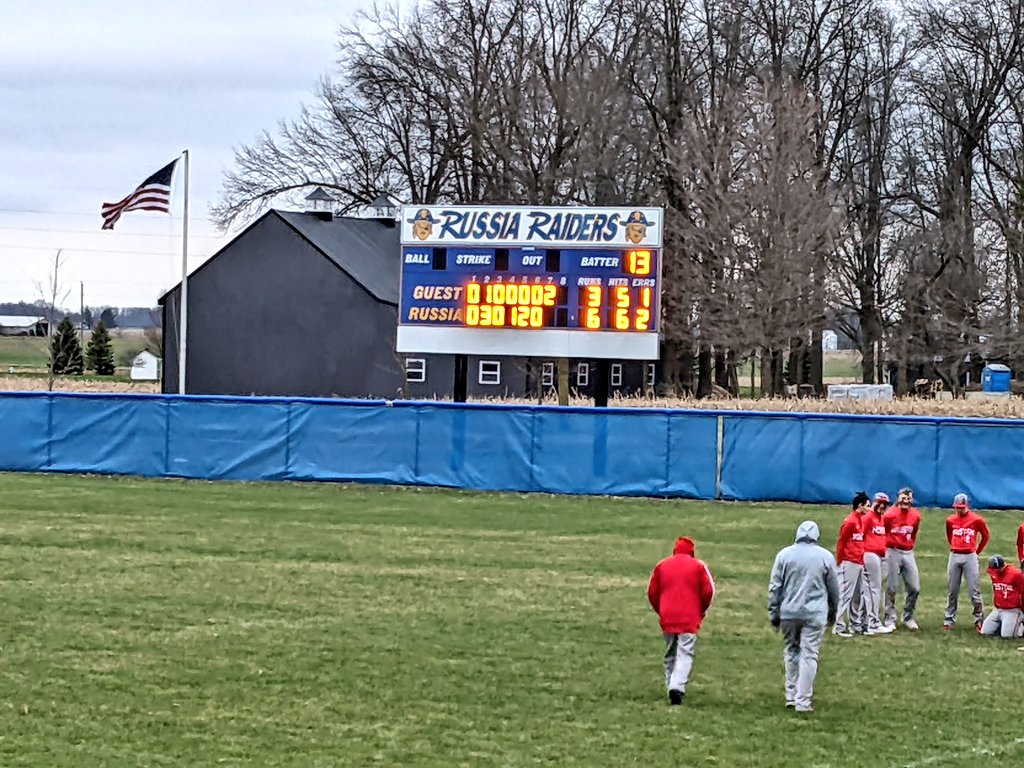 Russia escapes their home opener with a 6-3 win over Houston. Hayden Quinter &amp; Jude Counts with 2 hits each. Starting pitcher Xavier Phlipot goes 5 innings giving up 1 run on 3 hits &amp; 3 walks with 6 K's. Phlipot comes back in 7th with 2 out and bases loaded to snag soft liner.