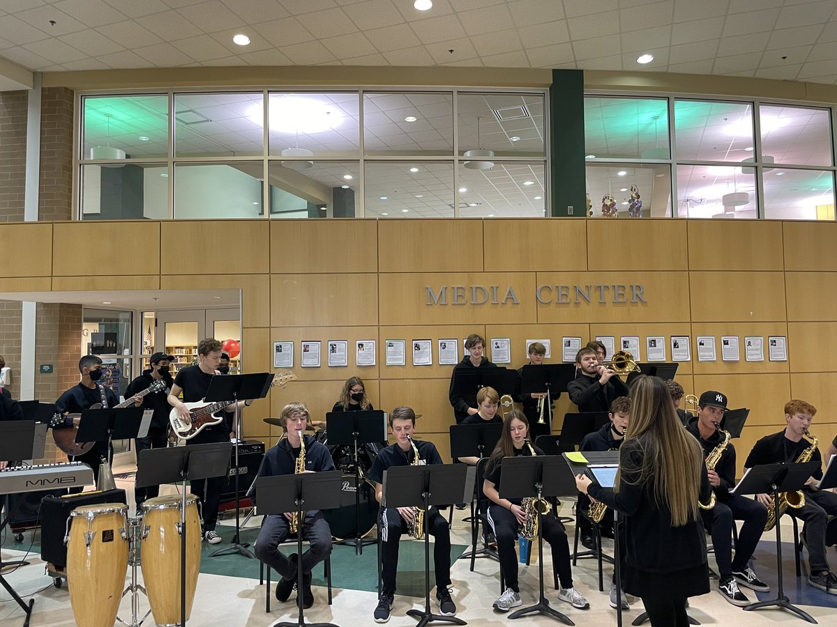 Our award-winning jazz band and indoor percussion groups playing during lunch for Music In Our Schools Month! So much talent! @cloverhillhs @ccpsinfo @CloverHillBands @e_pioch