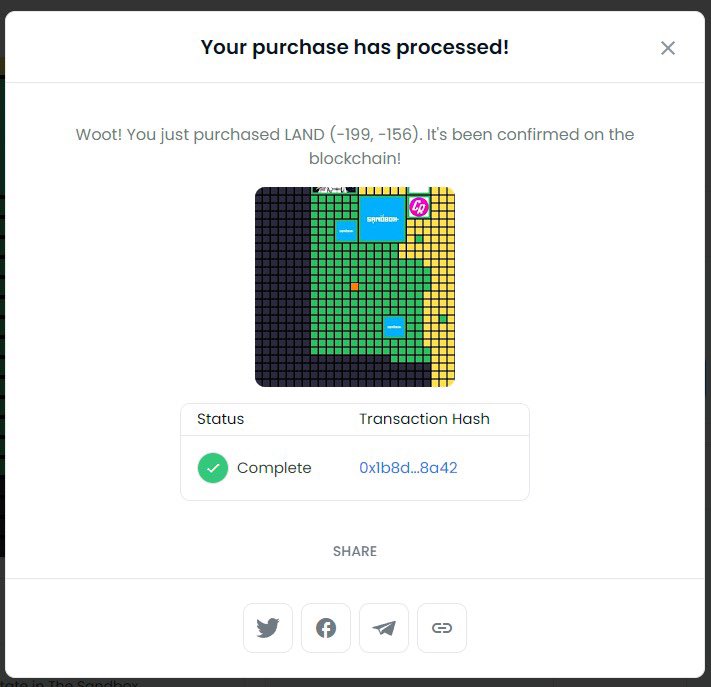 We are officially owners of a plot of sandbox land! 🤝🎉