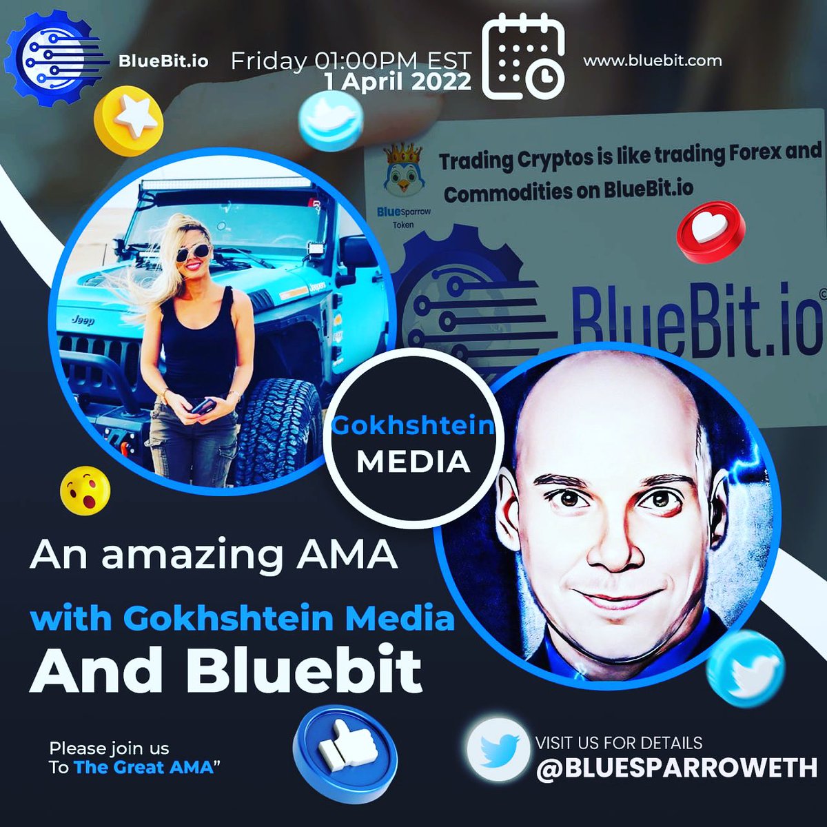 <a href="/BscGemSniper/">🎯 Crypto Gems Sniper 🎯</a> <a href="/binance/">Binance</a> Gokhshtein Media Presents:
Forex 
Crypto 
Commodities 
Leverage 
Spot 
Staking 
Burns 
Utility mentioned in phase 4. 
#BlueSparrow as a native token
All will be discussed about #BluebitIO
<a href="/BlueSparrowETH/">BlueSparrow Official</a> 
@BluesparrowC
<a href="/Bluebit_io/">BlueBit.io</a> #BlueBitio